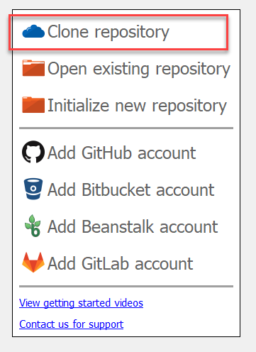 "Clone repository" in GitAhead