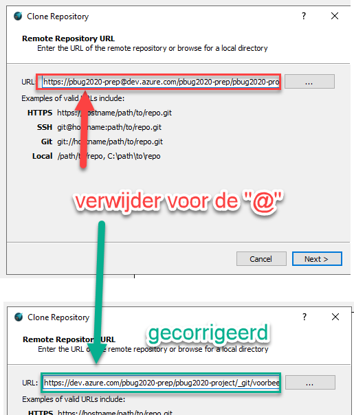 Plak de URL in GitAhead