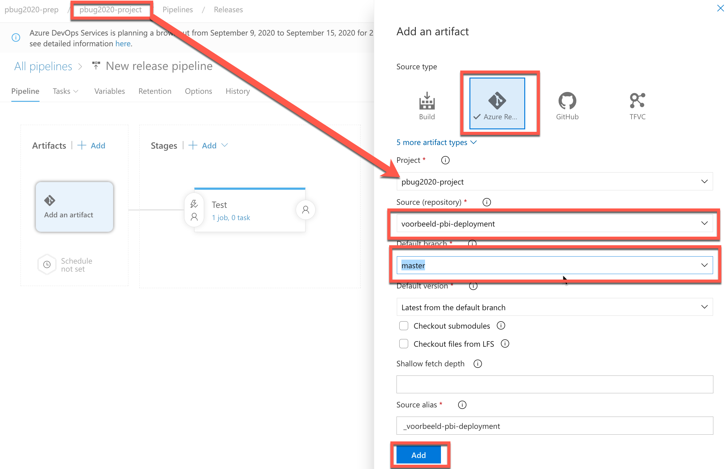 Add artifact - settings