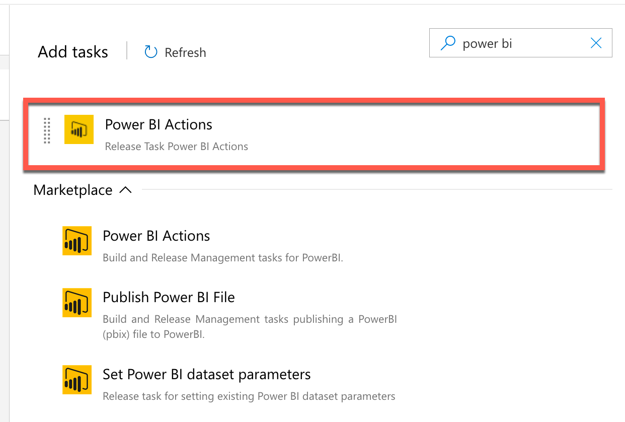 Power BI Actions release task