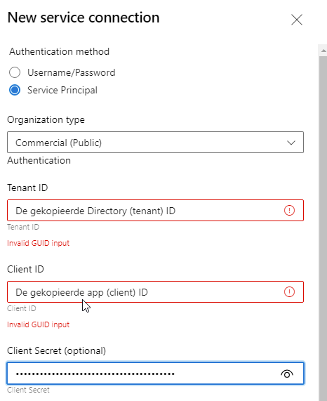 New service connection settings