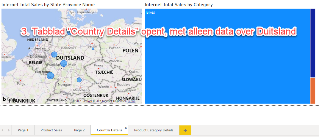 Voorbeeld van een drillthrough - Het tabblad "Country Details" opent, nu gefilterd op basis van Germany