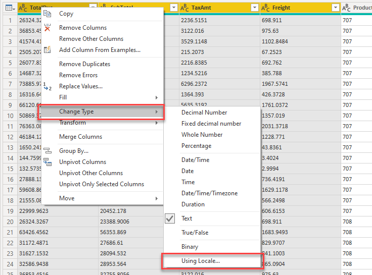 Change Type using Locale