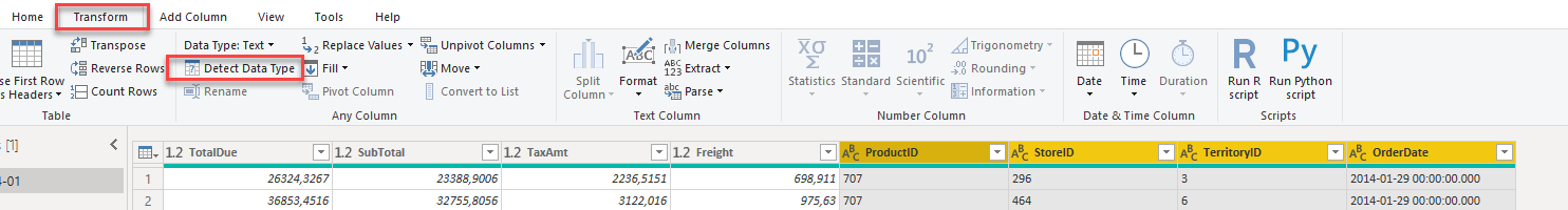 Detect data type voor overige kolommen