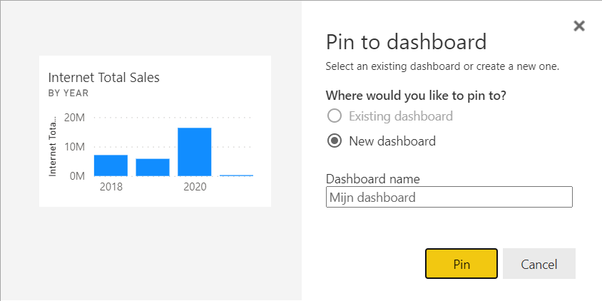 Pin visual to new dashboard