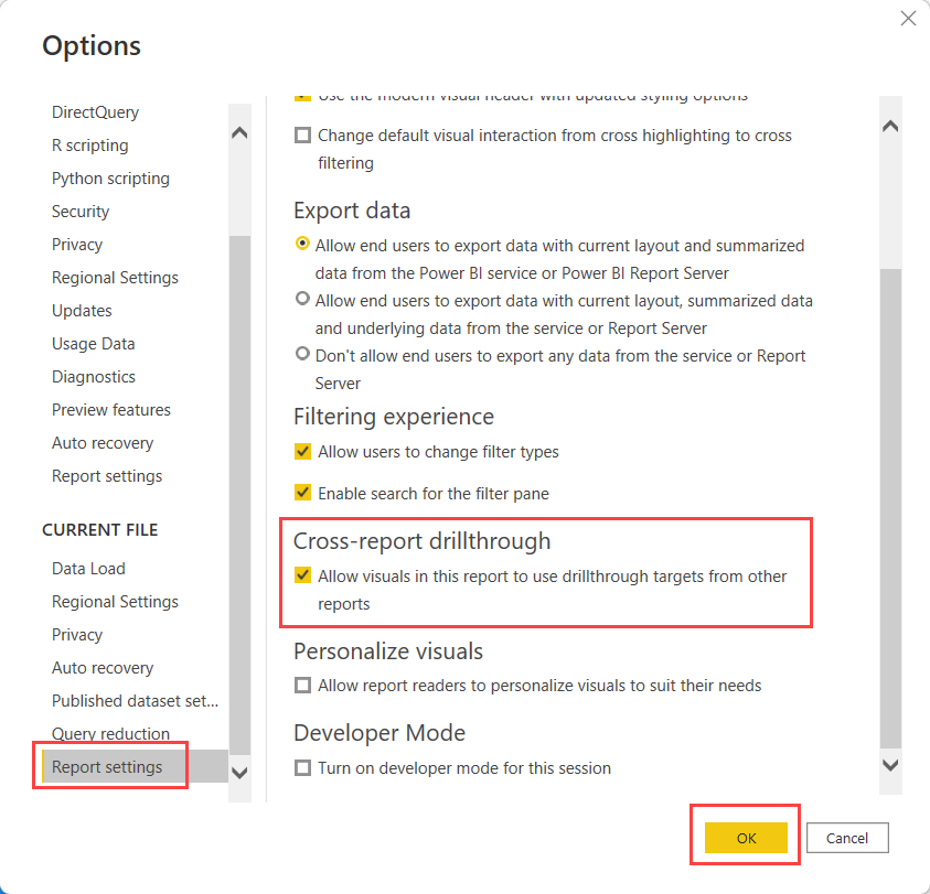 Enable cross report drillthrough in source report